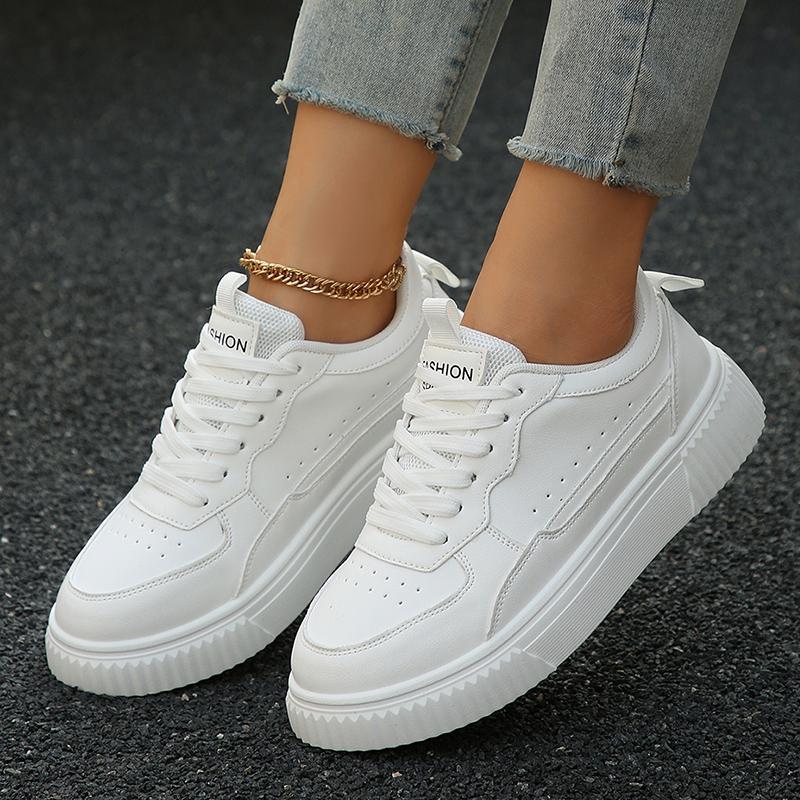 Fashion Women Sneakers Spring Autumn Plus Size White Sneaker Women Leather Platform Vulcanizd Shoes Woman Comfort Lace Up Flat Sneakers