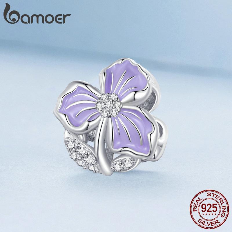 

BAMOER Стерлингового Серебра 925 Фиолетовый Цветок Подвеска-Подвеска для Браслета DIY Ювелирные Изделия 925 silver