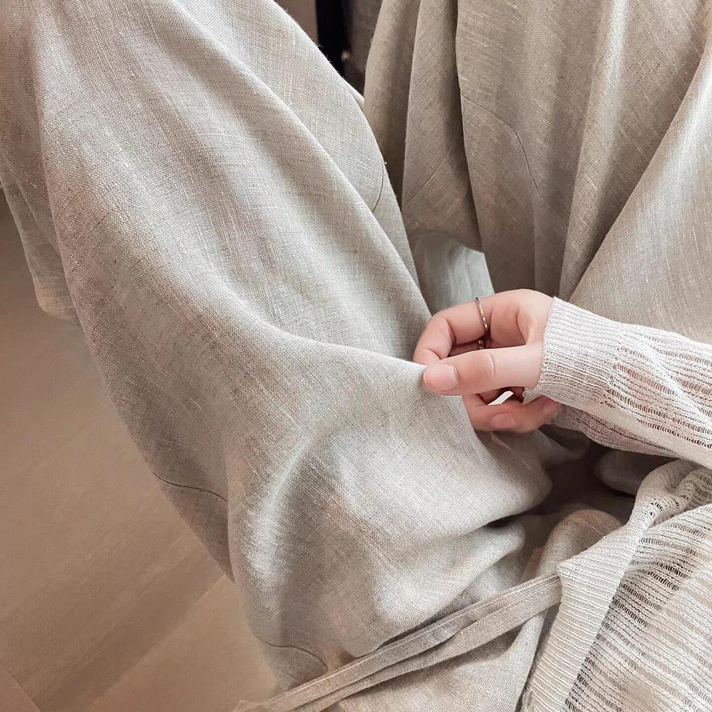 Women's Summer Linen Wide-Leg Pants - Casual Loose Fit, Breathable Straight Drape, Lazy Style, Yamamoto Inspired