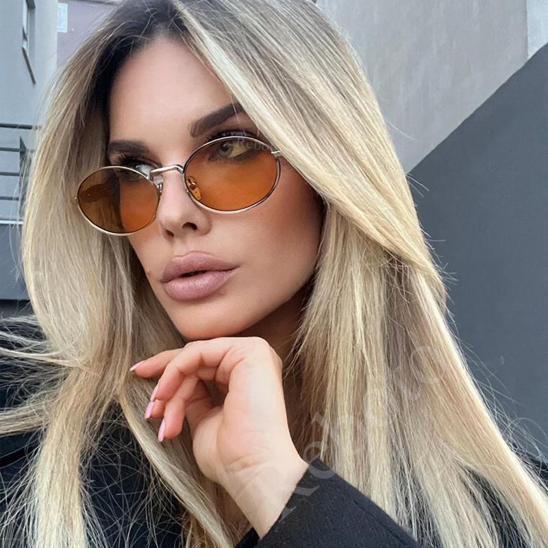 Sexy Small Oval Sunglasses Women Vintage Metal Frame Round Yellow Sun Glasses For Ladies Luxury Brand Designer Shades Fashion