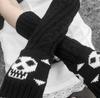 Y2K Punk Harajuku Skeleton Gothic Black Knitted Pleated Gloves Paired with Sleeve Sleeves for Winter Warmth
