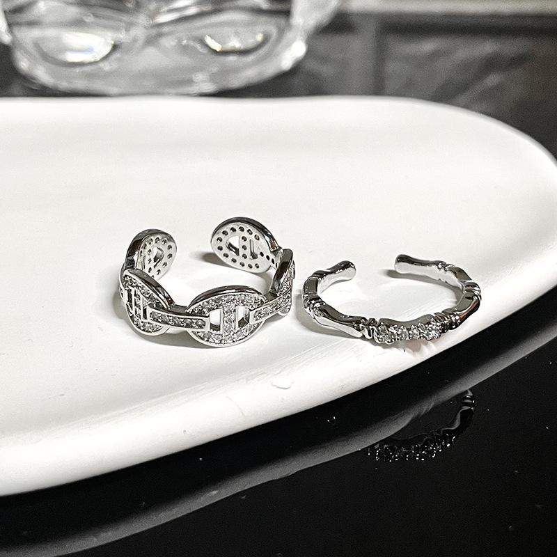 Pig Nose Bamboo Stacked Ring Full Of Diamonds Zircon French Niche Design Sense Light Luxury High Sense Open Ring Woman