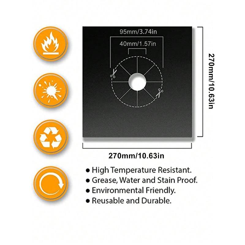 Reusable Gas Stove Burner Covers - Thick 0.1mm Double Layer Black Non-Stick Easy Clean Liners For Kitchen/Cooking