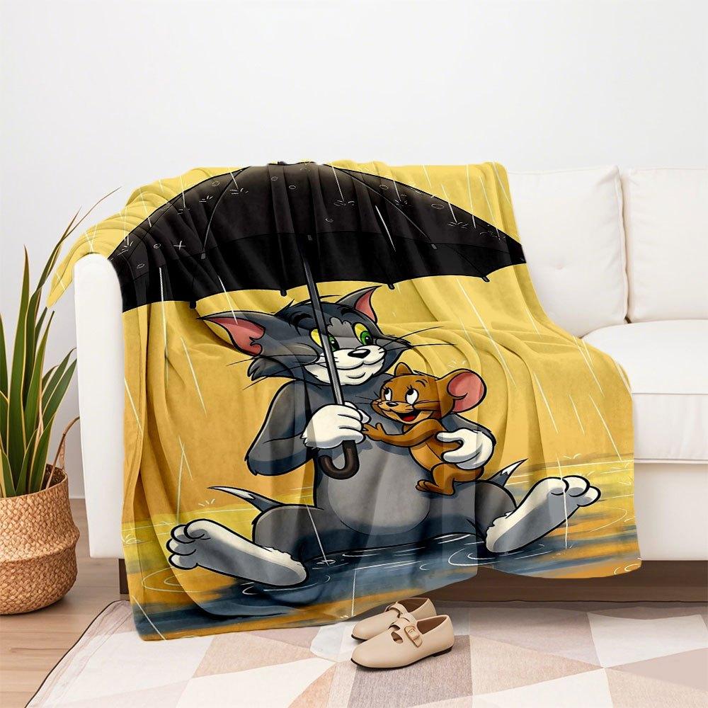 Tom & Jerry Rainy Day Adventure Poster PrintBlanket Flannel Throw Blanket for Sofa, Bed, Travel, Camping, Office