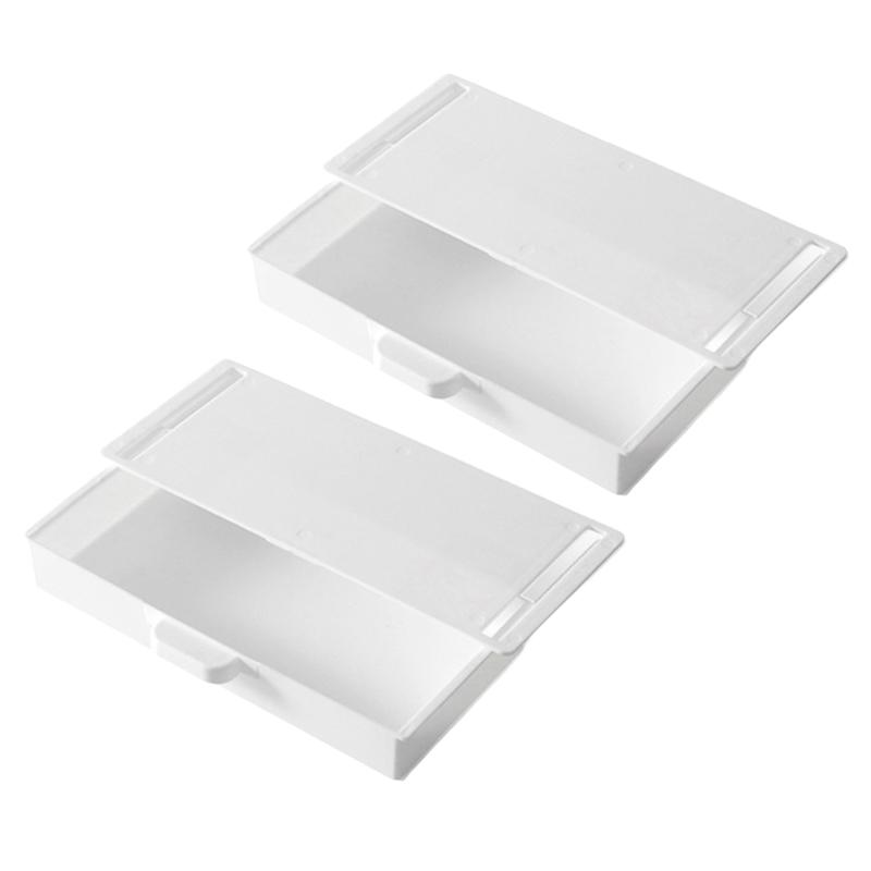 2Pcs Plastic Adhesive Under Cabinet Storage Boxes Under Desk Drawer Organizers Household Organization Tool