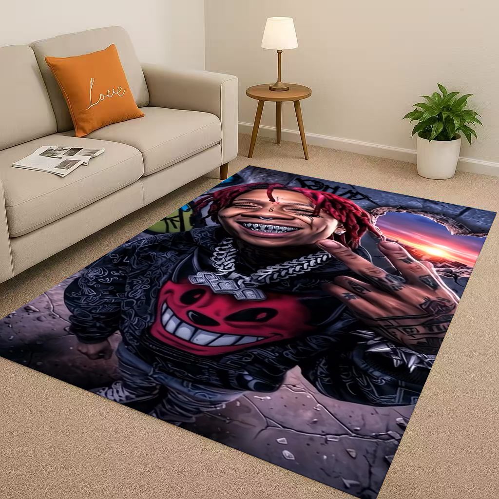 3D Classic Top Hip Hop Rapper Star Cartoon Art Living Room Non-Slip Area Rug Carpet for Bedroom Playroom Sofa,Home Decor Doormat