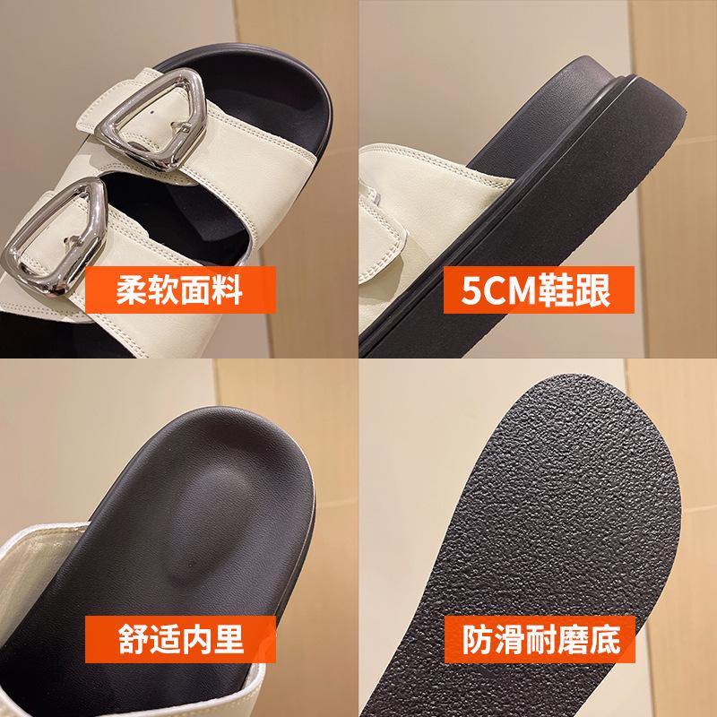 Internet celebrity French thick-soled cool slippers women's summer niche 2025 Korean version of the new versatile beach shoes