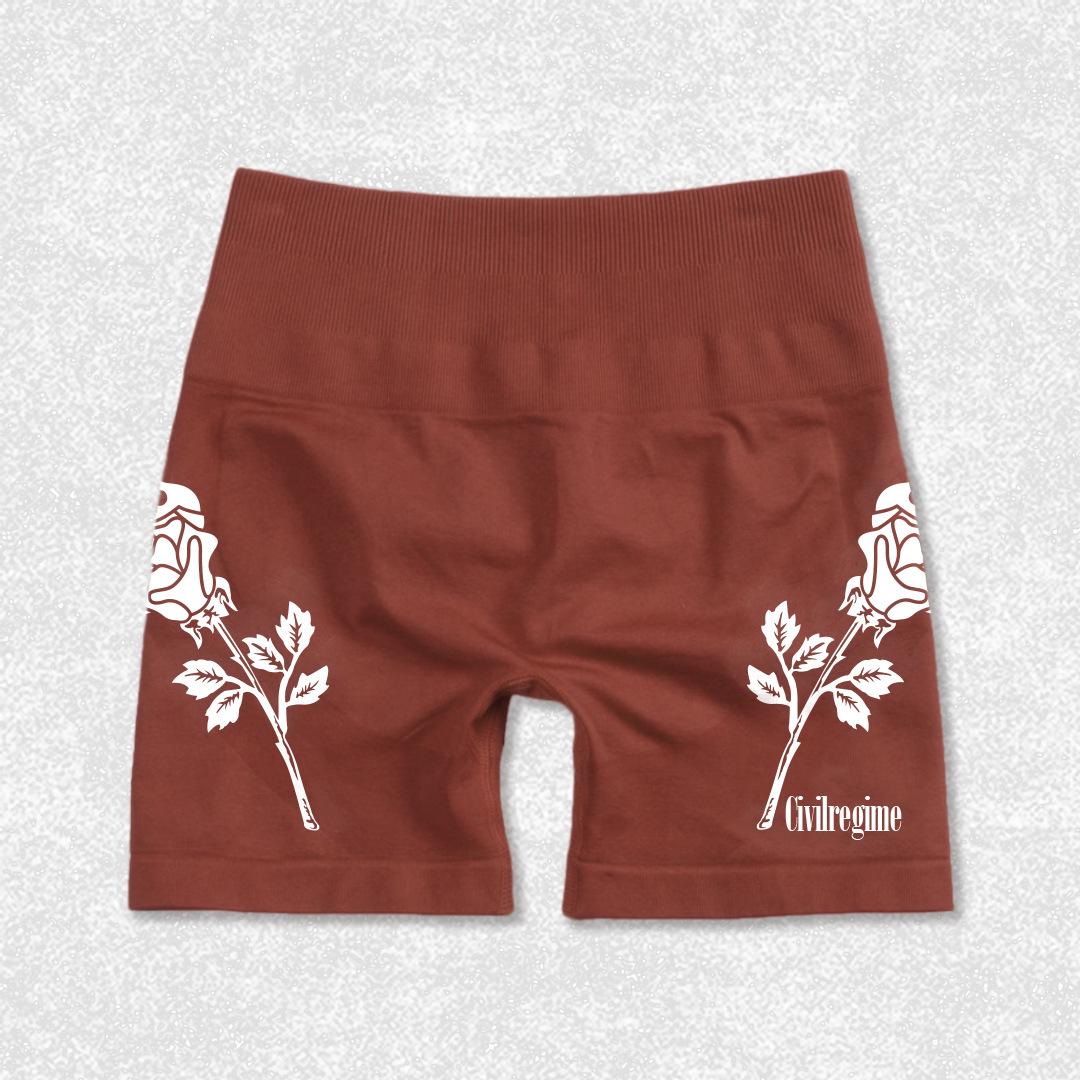 

Шорты для йоги с высокой талией и принтом роз: Быстросохнущий, Подтягивающий бедра, Приталенный M (recommended weight 105-120 jin)