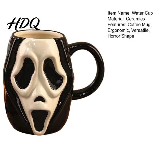 Durable Glazed Ceramic Drinkware Horror Face Coffee Mug Unique Mask Water Comfortable Handle Tea Cup Cup 385ml Capacity Decorative for Halloween