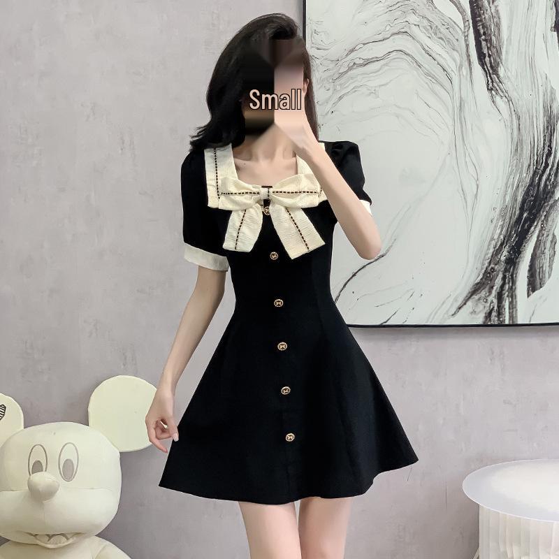 Plus Size French Bow Slimming Dress for Pear-Shaped Women - Niche Design Skirt