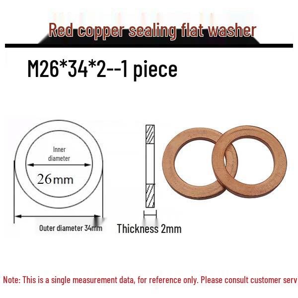 Annealed Red Copper Gasket Washer Pad for Sealing Fastener, M4-M34