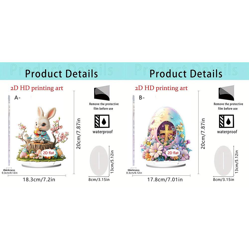 Easter Acrylic Desktop Ornament – Rabbit & Egg Design with Floral Cross Styles