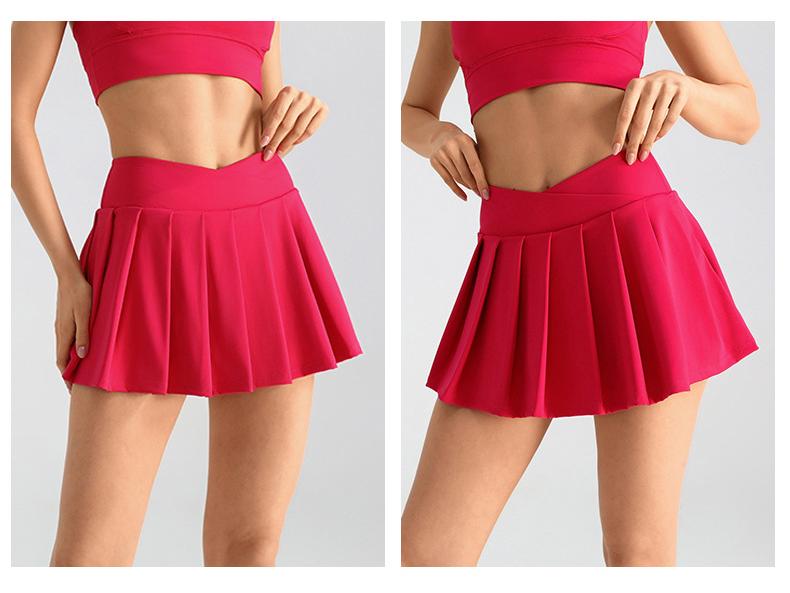 Solid Color High Waist Tummy Control Yoga Skirt - Women's Two-Piece Anti-Exposure Tennis Fitness Shorts