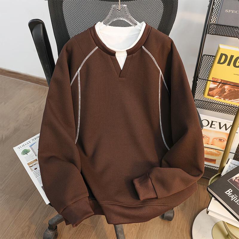

MEDE Men s Faux Two-Piece Waffle V-Neck Long Sleeve T-Shirt 3XL