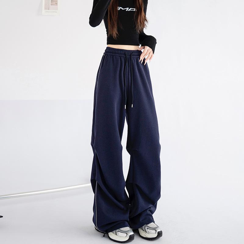 Sweatpants women's autumn and winter new high-waisted loose-fitting small paratrooper pants casual wide-leg tooling straight pants