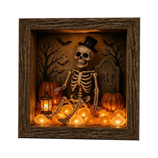 Unique Halloween Gifts Lighted Frame Ornaments, Light Up Shadow Box, Warm Small Figures Atmosphere LED Lights for Home Living Room Bedroom Decor