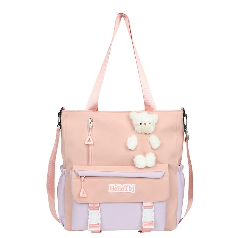 Большая вместительная сумка-мессенджер контрастного цвета, студенческая сумка-учитель, женская сумка-тоут для колледжа, сумка через плечо розовый