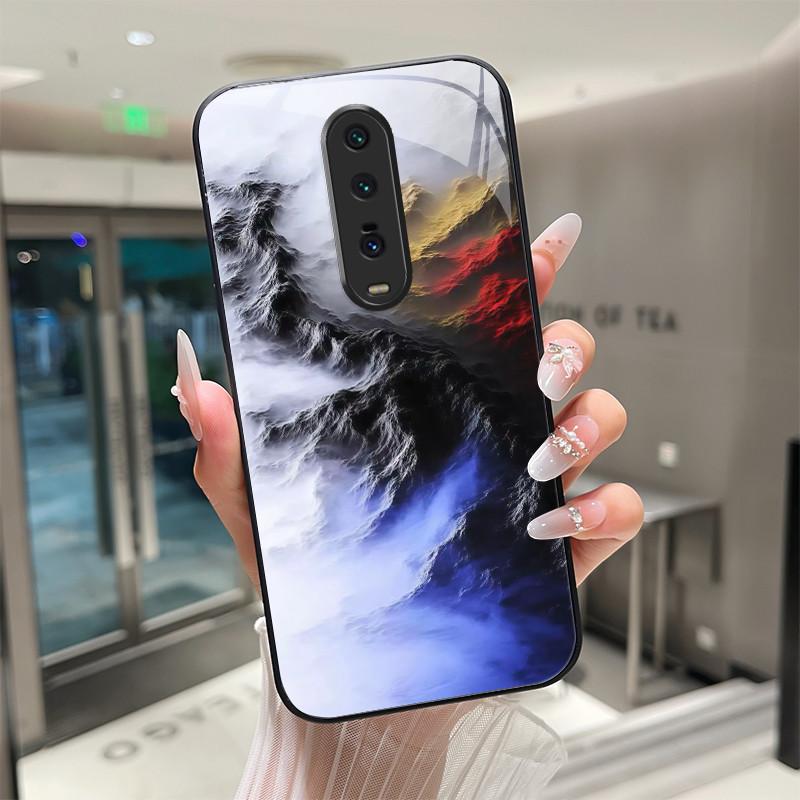 Cute Cartoon Cats Flower Case For Xiaomi Mi 9T Redmi K20 Pro Poco F2 Tempered Glass Phone Case Protective Back Cover Hard Shell