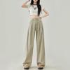 Women's 2024 Spring White High-Waisted Loose Pleated Wide-Leg Floor-Length Jeans