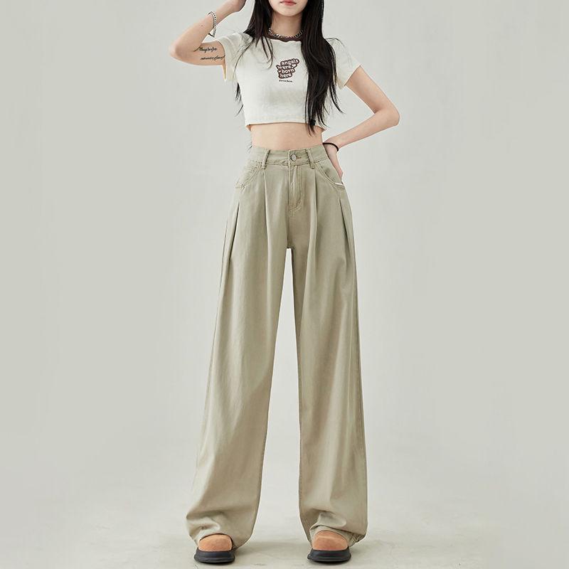 Women s 2024 Spring White High-Waisted Loose Pleated Wide-Leg Floor-Length Jeans L