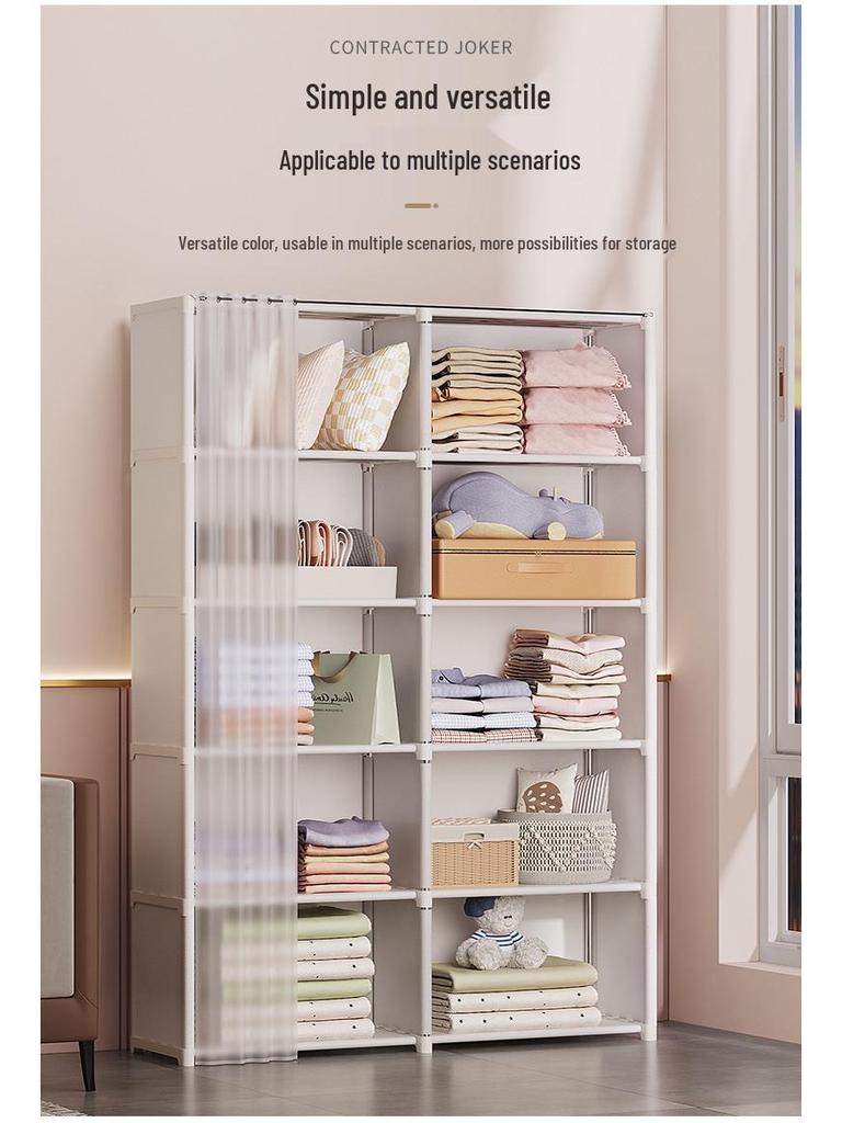 Kompakter staubdichter Kleiderschrank: Einfacher Montage-Lagerschrank mit Regalen für Schlafzimmer oder Mietwohnung