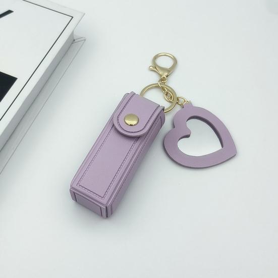 Yousheng Keychain Lipstick Bag Love Mirror Protective Faux Leather Case Portable Keyring Cell Phones Wallet Car Key Chain