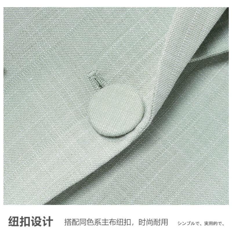 Light Green Linen Suit Short Jacket for Women Thin Korean Style Small High-end Casual Suit Temperament Top
