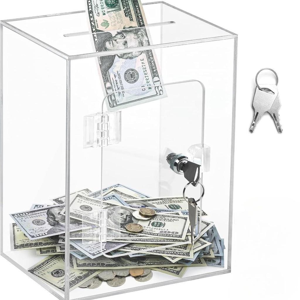 Clear Acrylic Lockable Coin Savings Bank Box