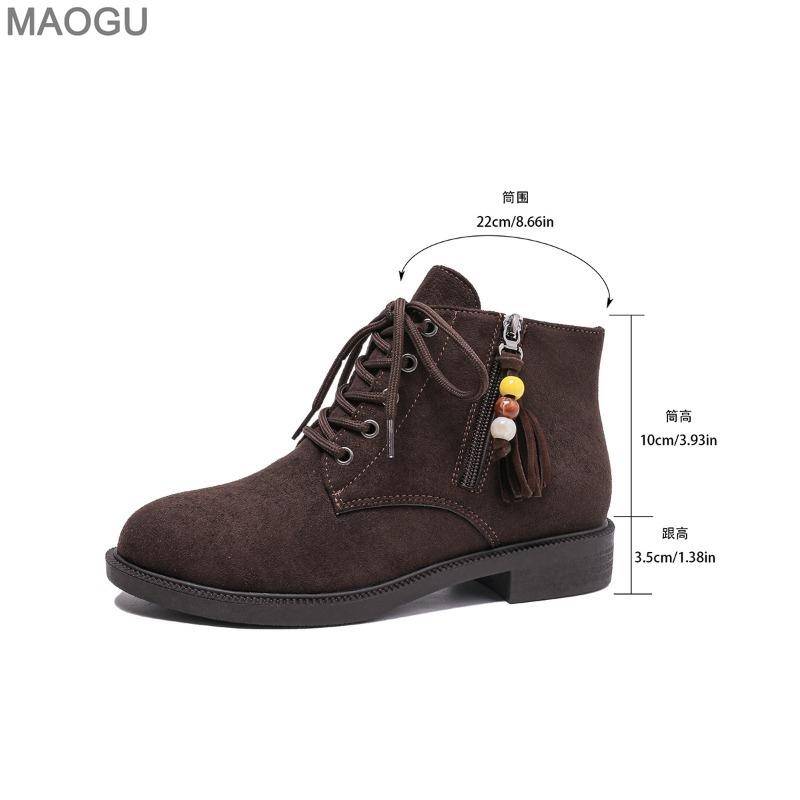 Bottines courtes à talons bas en PU daim Automne Nouveau Bout rond Lacets sur le devant Fermeture éclair latérale Semelle souple Antidérapantes Bottines pour femmes Botines