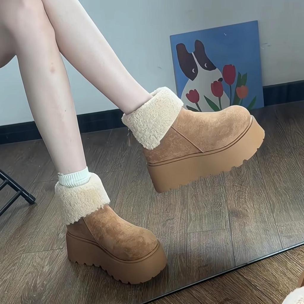 Shoes Women's shoes Versatile winter warm thick-soled velvet muffin sole cotton shoes heightening fashion snow boots
