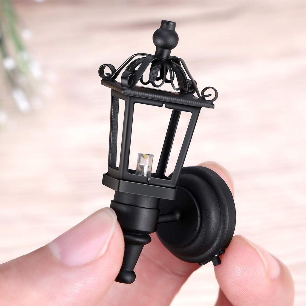 Leorx Vintage DIY Dollhouse 1 12 Dollhouse Miniature LED Wall Light Lamp (Black)