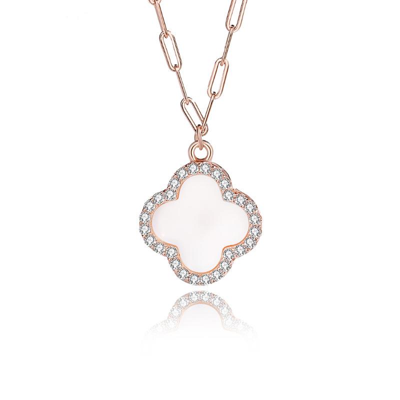 

Ожерелье Fengde S925 из серебра с четырьмя листами клевера и подвеской из белого перламутра и циркона 925 Silver розового золота