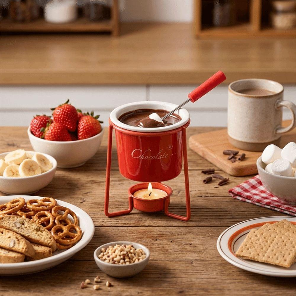 Detachable Fondue Cup With Fork Candle Pot Multi-function Ceramic Mug  Cheese Melting
