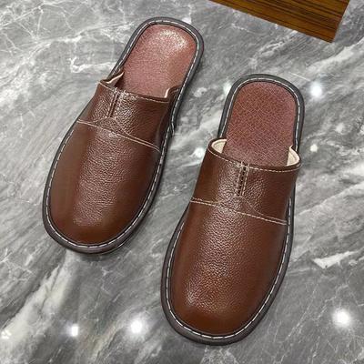 2024 New High Quality Leather Slippers for Men Indoor Four Seasons Home Shoes Business Slides Shoes Couples