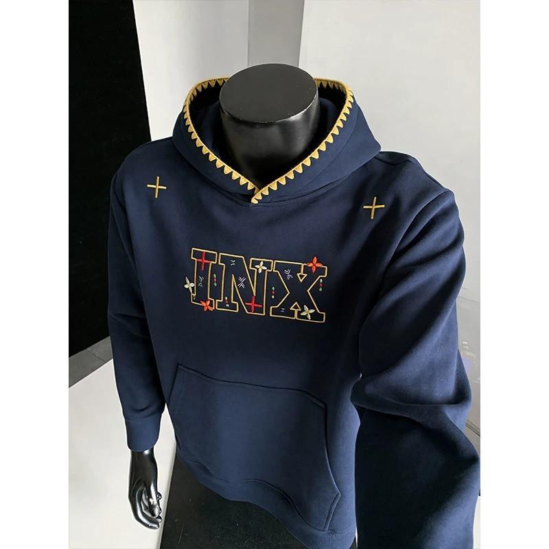 American Style Embroidered Letter Hoodie Men Women - Loose Fit Heavyweight Long Sleeve Sweatshirt