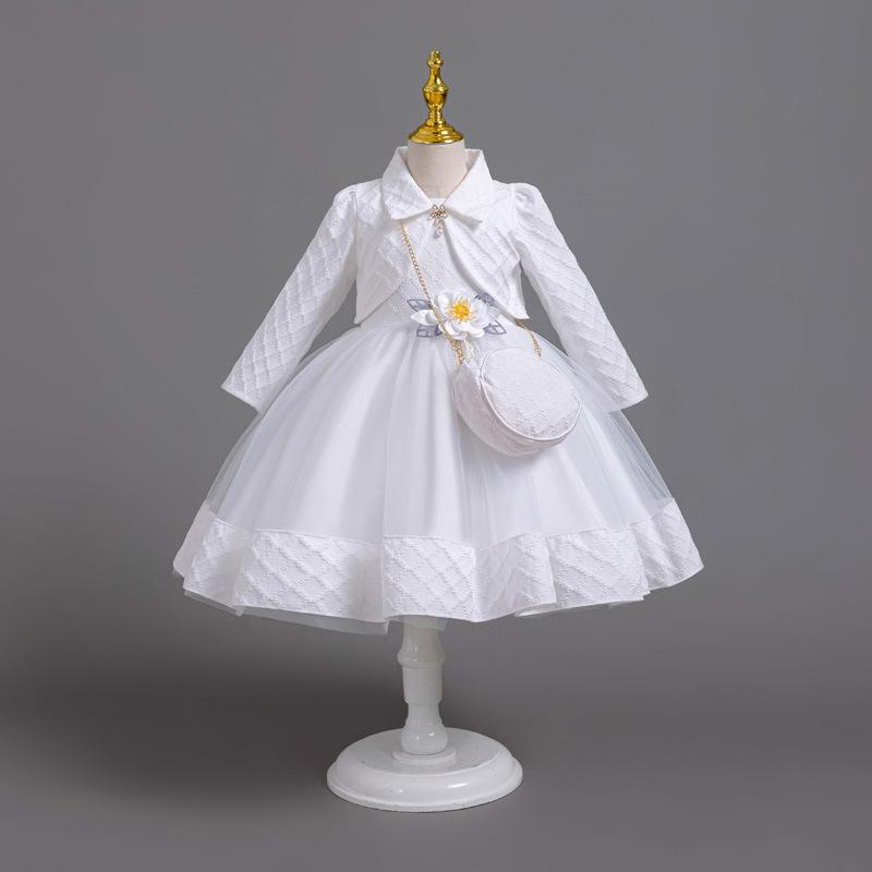 3dílné nové dívčí princeznovské šaty vyšívané s dlouhým rukávem elegantní dívčí šaty dětská narozeninová párty šaty + taška