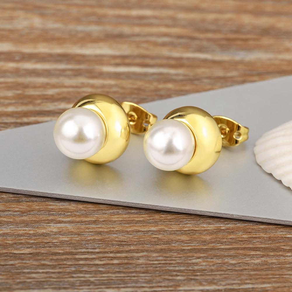 

Nidin New Trendy Inlaid Pearl Charm Stud Earrings For Women Girl OL Style Elegant Aesthetic Ear Jewelry Birthday Party Fine Gift