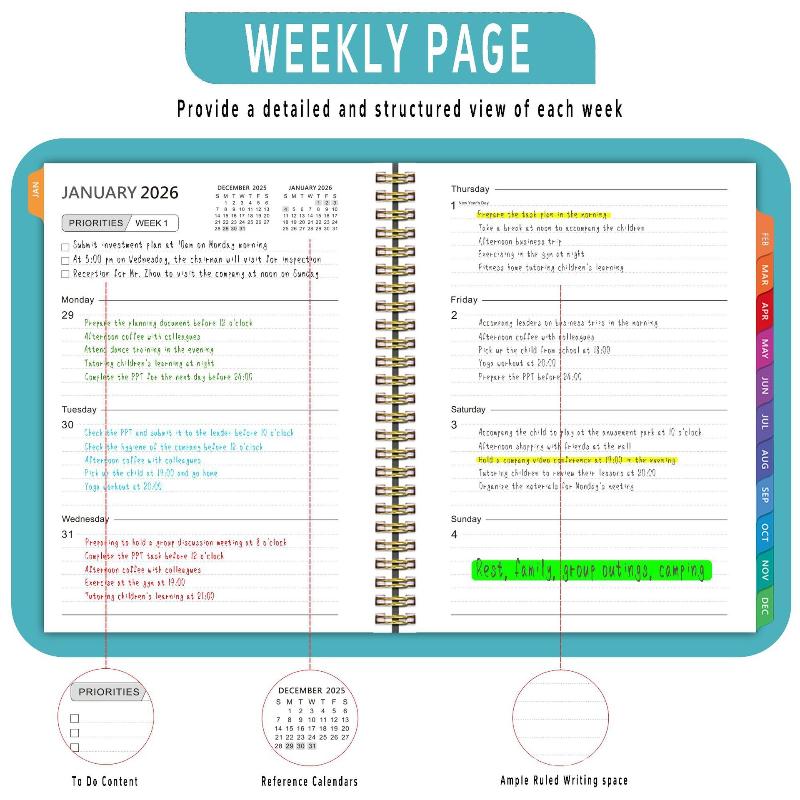Agenda Planificator 2026 Cu Etichete Index Spirală Format A5 Jurnal 365 Zile Planificator Muncă Birou Program Blocnotes Programar Programar Rechizite