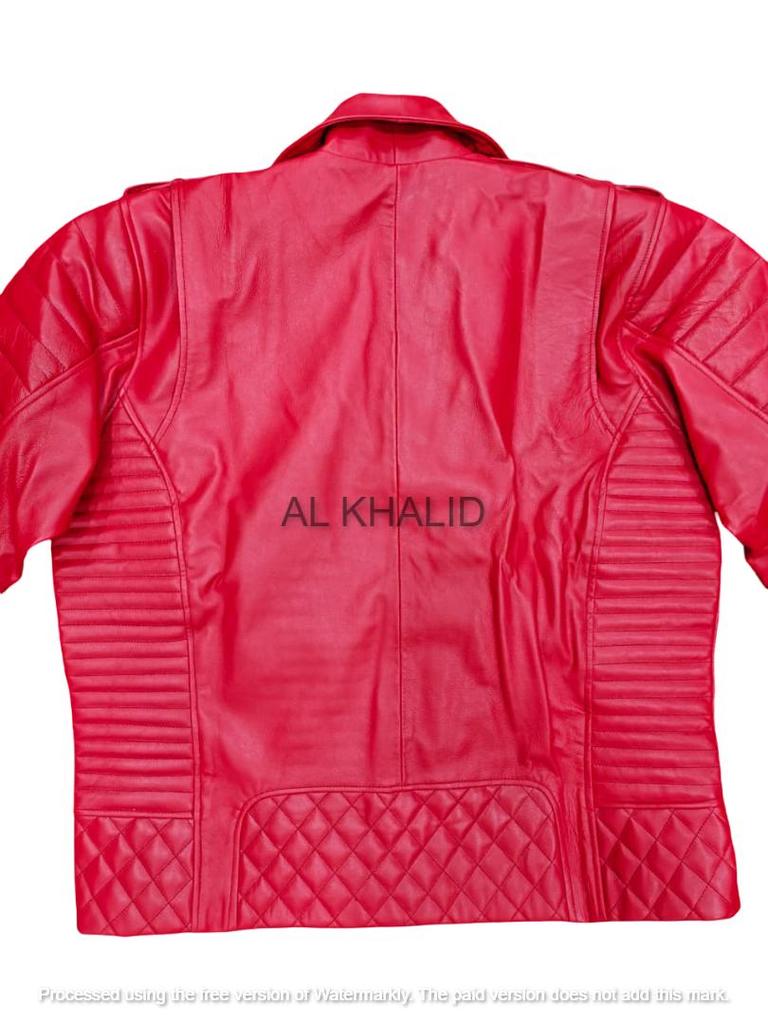 Stylish Men's Fashionable Red Biker Motor Genuine Soft Lambskin Leather Jacket