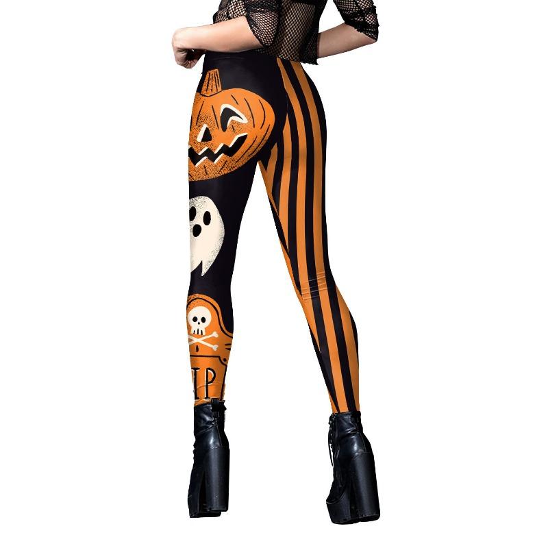 Halloween Leggings Pumpkin Head Digital Print Striped Skinny Little Foot Ladies Yoga Leggings