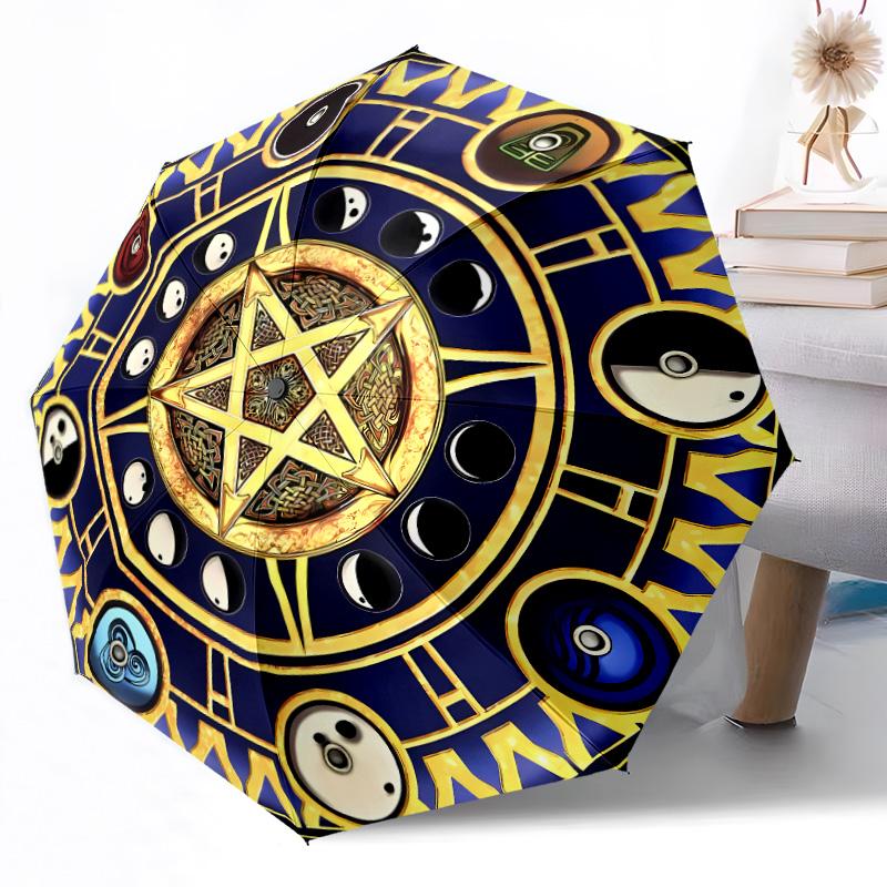 Magic Pentagram Compact Travel Automatic Umbrella Compact 8-Rib Lightweight Compact Design Travel Essential Compact Folding Umbrella