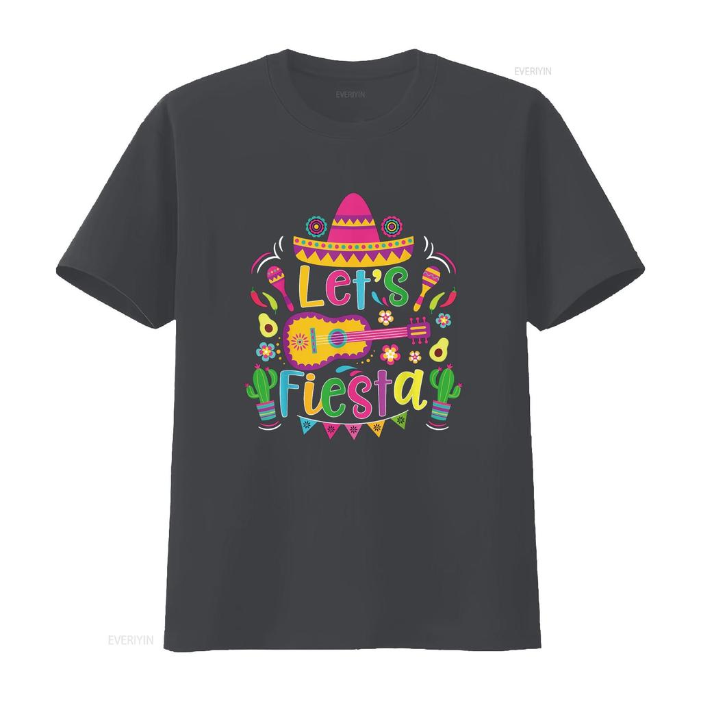 Let s Fiesta Cinco De Mayo Mexican Guitar Cactus T Shirt vintage Washed fashion Casual Soft designer clothes Stylish Breathable