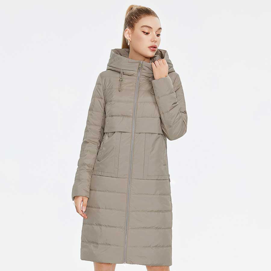 Spring Autumn Women's Long Coat Long Sleeve Quilted Female Solid Color Jacket Windproof Hooded Parka C23609