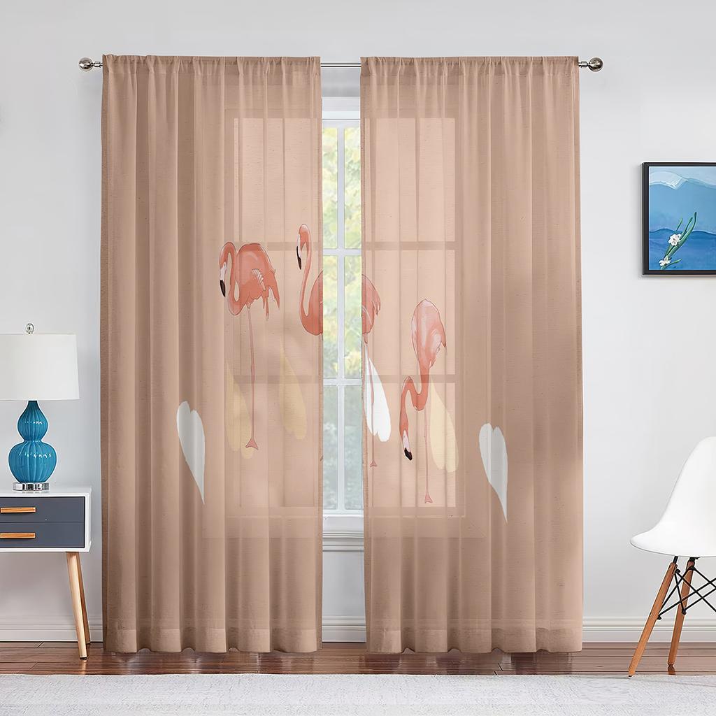 Różowe flamingi tropikalne ptaki romantyczna miłość przezroczyste firanki z woalu do salonu tiulowa firana okienna do sypialni i kuchni