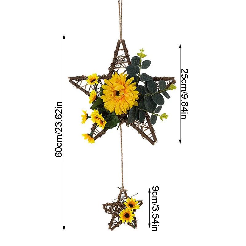 Five Pointed Star Vine Circle Wall Decoration Simulation Flower Pendant Decoration Creative Bedroom Living Room decor Aesthetic