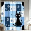 1Pc Cartoon Cat And Floral Pattern Shower Curtain Lively And Cute Animal Design Suitable For Bathroom Decoration Polyester Fabri