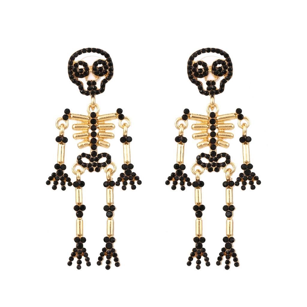 Skeleton Dangle Earrings Colorful Rhinestones Skull Stud Earrings Halloween