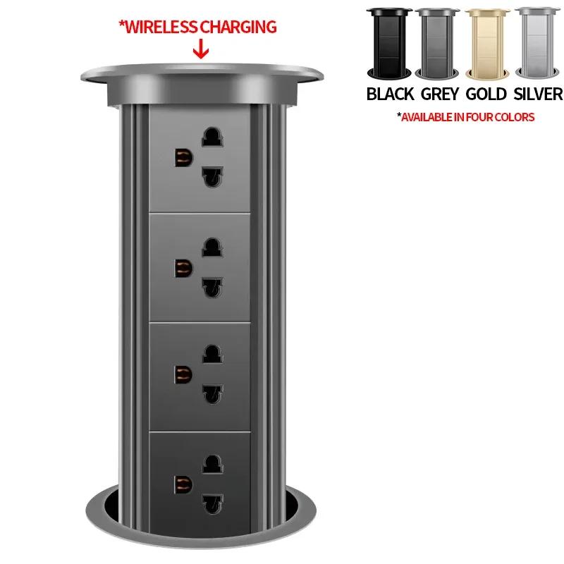 

Motorized Pop up Tower Socket Wireless Charger Automatic Power Plug Desktop Worktop ,Eu Fr Socket USB Type-C Bluetooth Speaker 4TL срібний