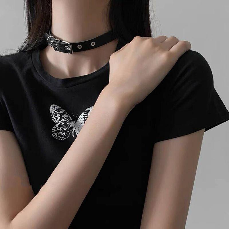 Xuan Ya Same Style All-Matching Flat Buckle Leather Choker Collar Clavicle Necklace Women's Fashion Dark Sexy Necklace