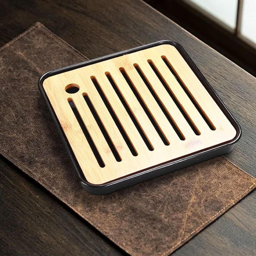 Bamboo Kung Fu Tea Tray Chinese Style,Drainage Reservoir,Gift,Small with Water Storage Table Serving
